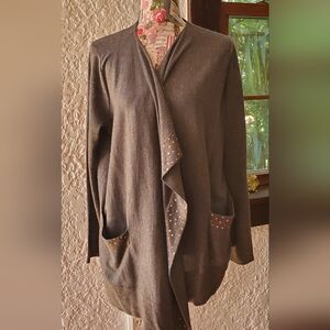 Neiman Marcus Gray Cardigan with Rose Gold Studs